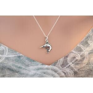 Sterling Silver Swordfish Charm Necklace, Swordfish Necklace